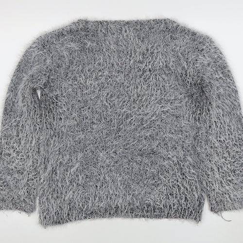 Koogoi Women Grey Fluffy Love Heart Pullover Jumper One Size