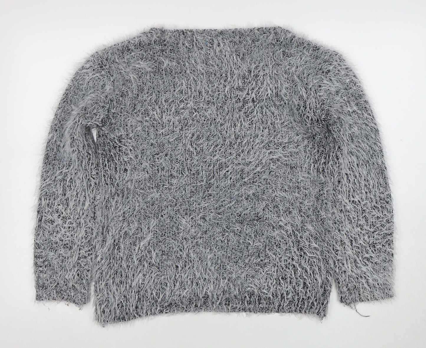 Koogoi Women Grey Fluffy Love Heart Pullover Jumper One Size