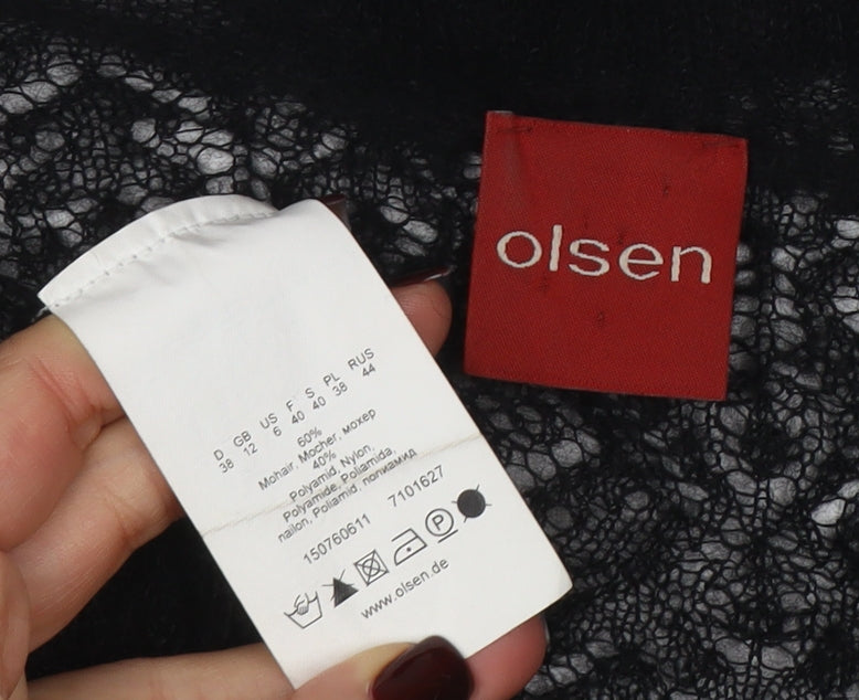 Olsen Womens Black Mohair Knit Open Cardigan Size 12