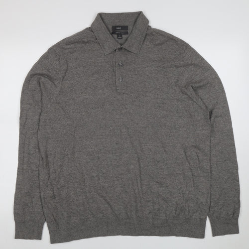 Marks and Spencer Mens Grey 2XL Cotton Rich Long Sleeve Polo