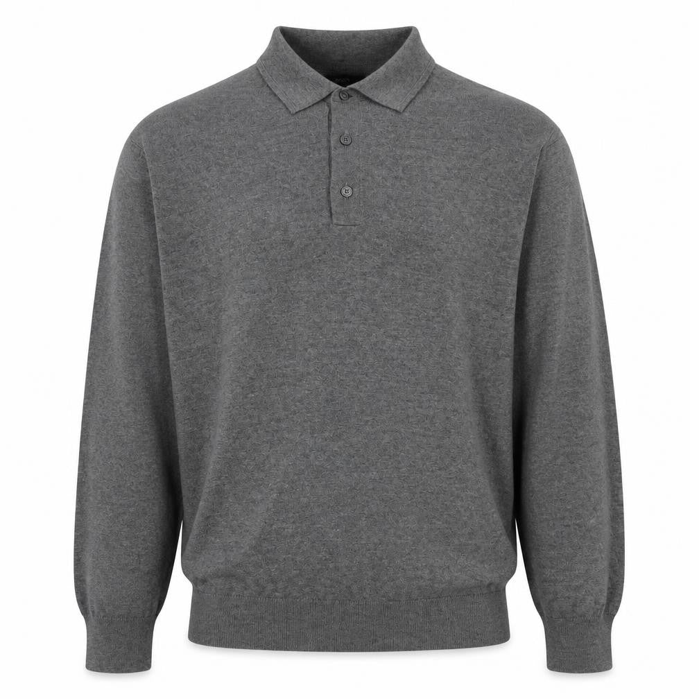 Marks and Spencer Mens Grey 2XL Cotton Rich Long Sleeve Polo
