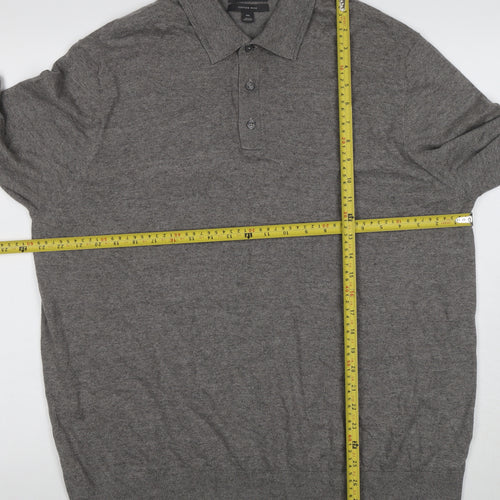 Marks and Spencer Mens Grey 2XL Cotton Rich Long Sleeve Polo