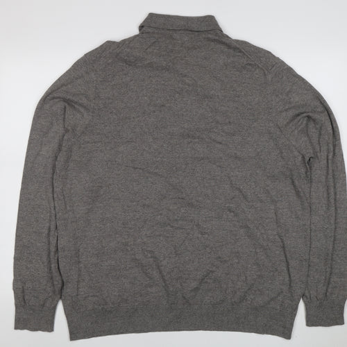Marks and Spencer Mens Grey 2XL Cotton Rich Long Sleeve Polo