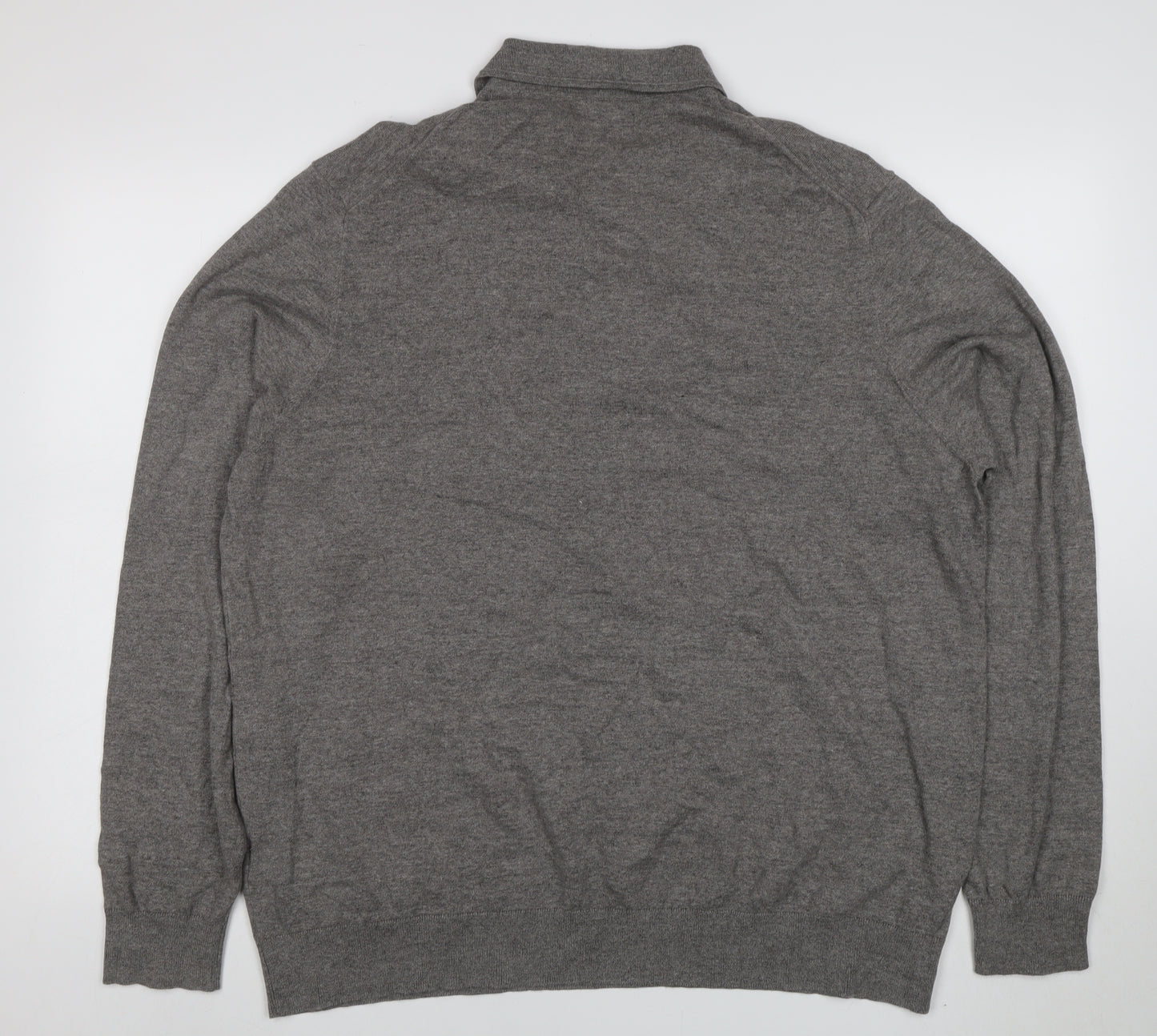 Marks and Spencer Mens Grey 2XL Cotton Rich Long Sleeve Polo