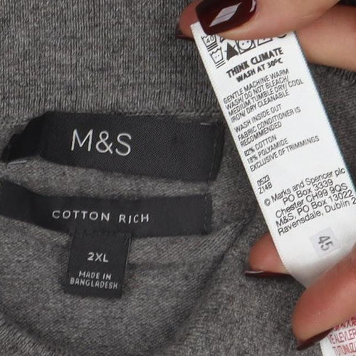 Marks and Spencer Mens Grey 2XL Cotton Rich Long Sleeve Polo