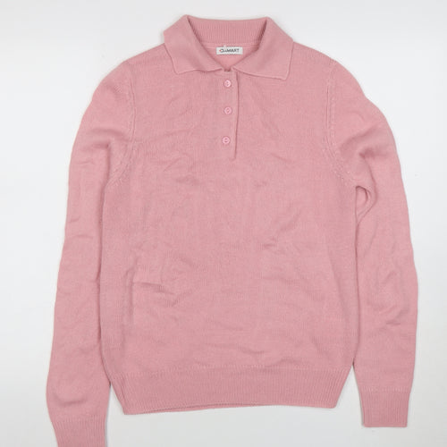 Damart Women’s Pink Collared Long Sleeve Henley Knit Jumper Size S