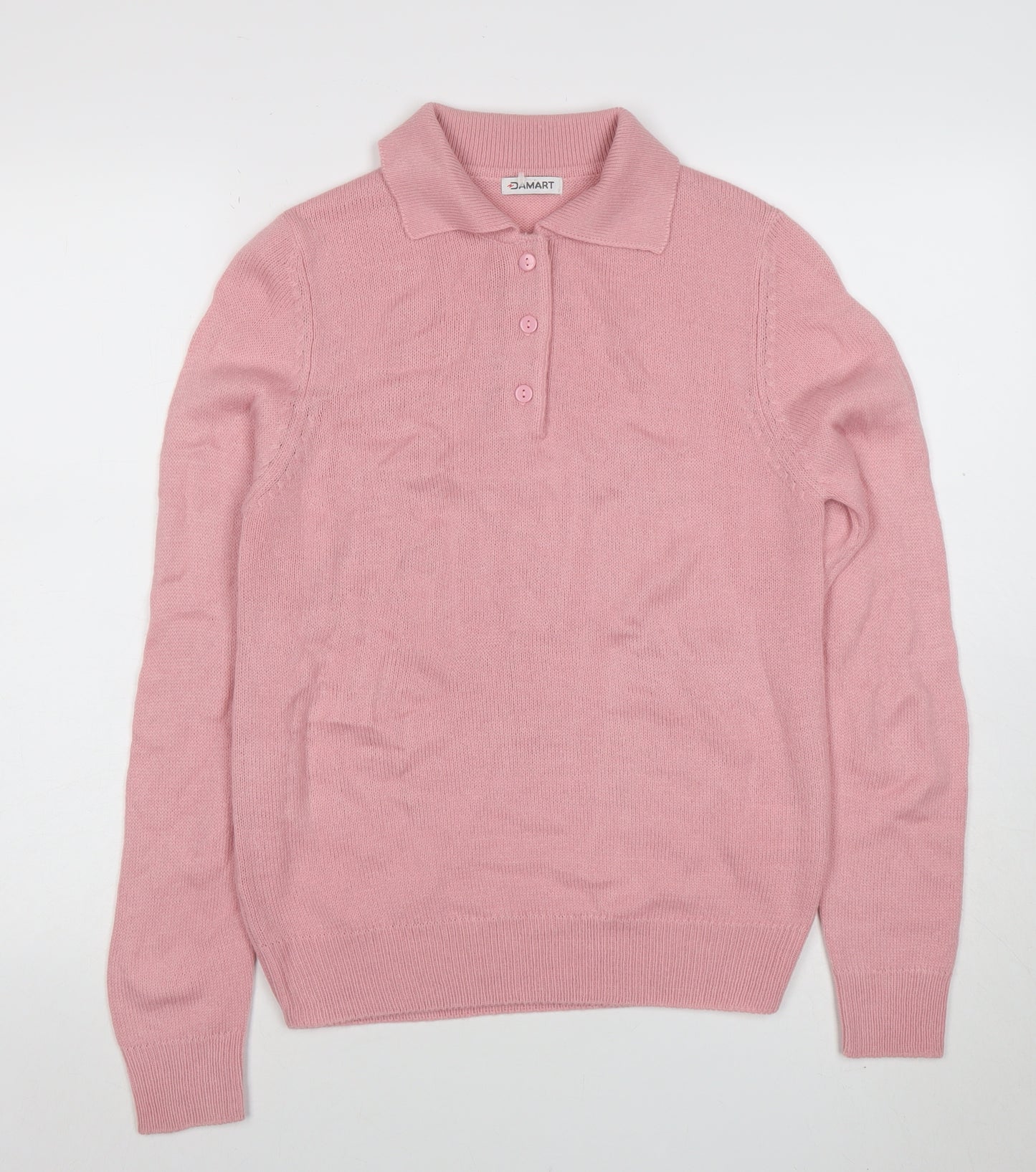 Damart Women’s Pink Collared Long Sleeve Henley Knit Jumper Size S