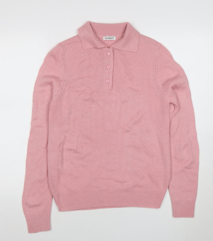Damart Women’s Pink Collared Long Sleeve Henley Knit Jumper Size S