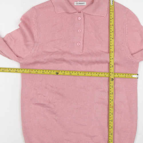 Damart Women’s Pink Collared Long Sleeve Henley Knit Jumper Size S