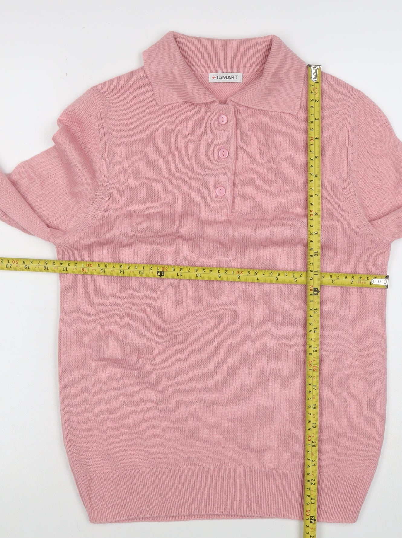 Damart Women’s Pink Collared Long Sleeve Henley Knit Jumper Size S