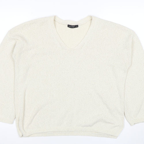 F&F Womens Ivory V-Neck Knit Pullover Jumper Size M