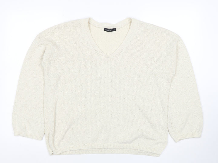 F&F Womens Ivory V-Neck Knit Pullover Jumper Size M