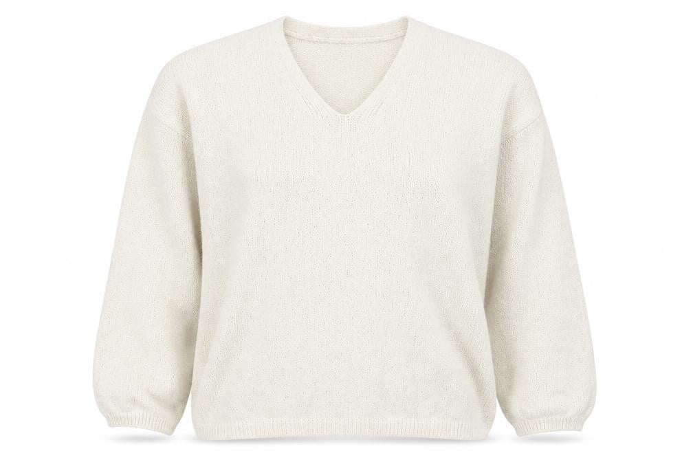 Front view of F&F women’s ivory v-neck knit jumper, size M