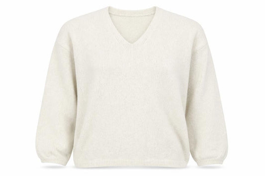 Front view of F&F women’s ivory v-neck knit jumper, size M