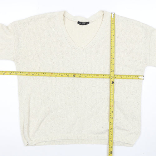 F&F Womens Ivory V-Neck Knit Pullover Jumper Size M