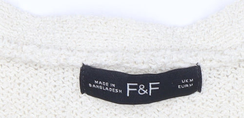F&F Womens Ivory V-Neck Knit Pullover Jumper Size M