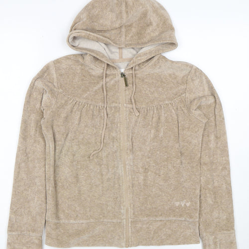 Fun Jeans Womens Beige Full Zip Hoodie Size M Casual Soft Cotton Blend