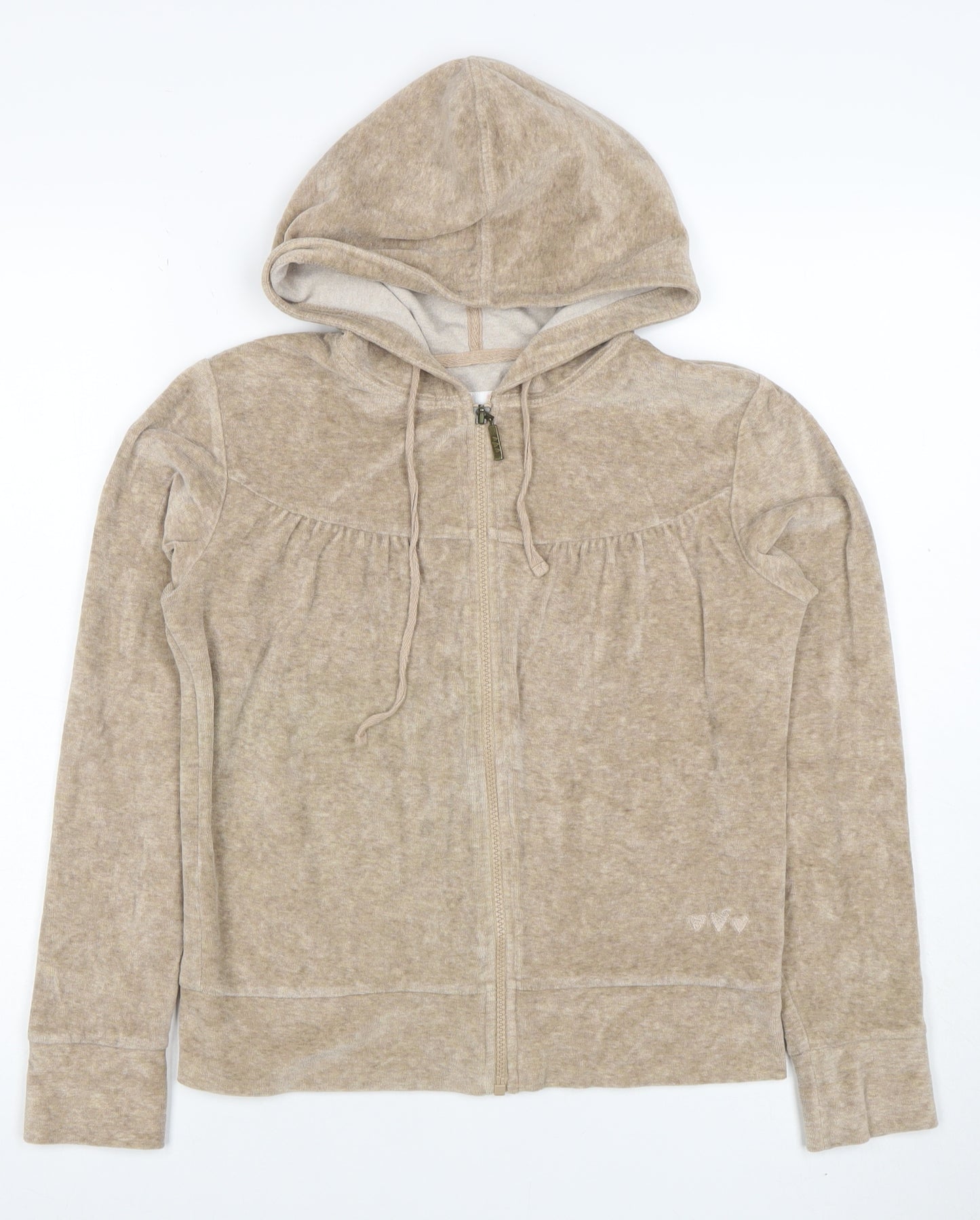 Fun Jeans Womens Beige Full Zip Hoodie Size M Casual Soft Cotton Blend