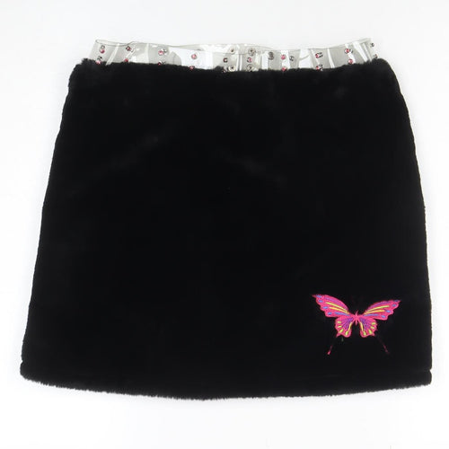 Clubexx Women’s Black Faux Fur Mini Skirt L with Zip Detail