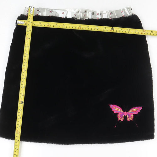 Clubexx Women’s Black Faux Fur Mini Skirt L with Zip Detail