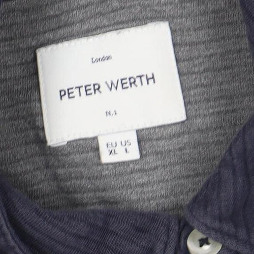 Peter Werth Men's Blue Long Sleeve Cotton Polo Shirt XL