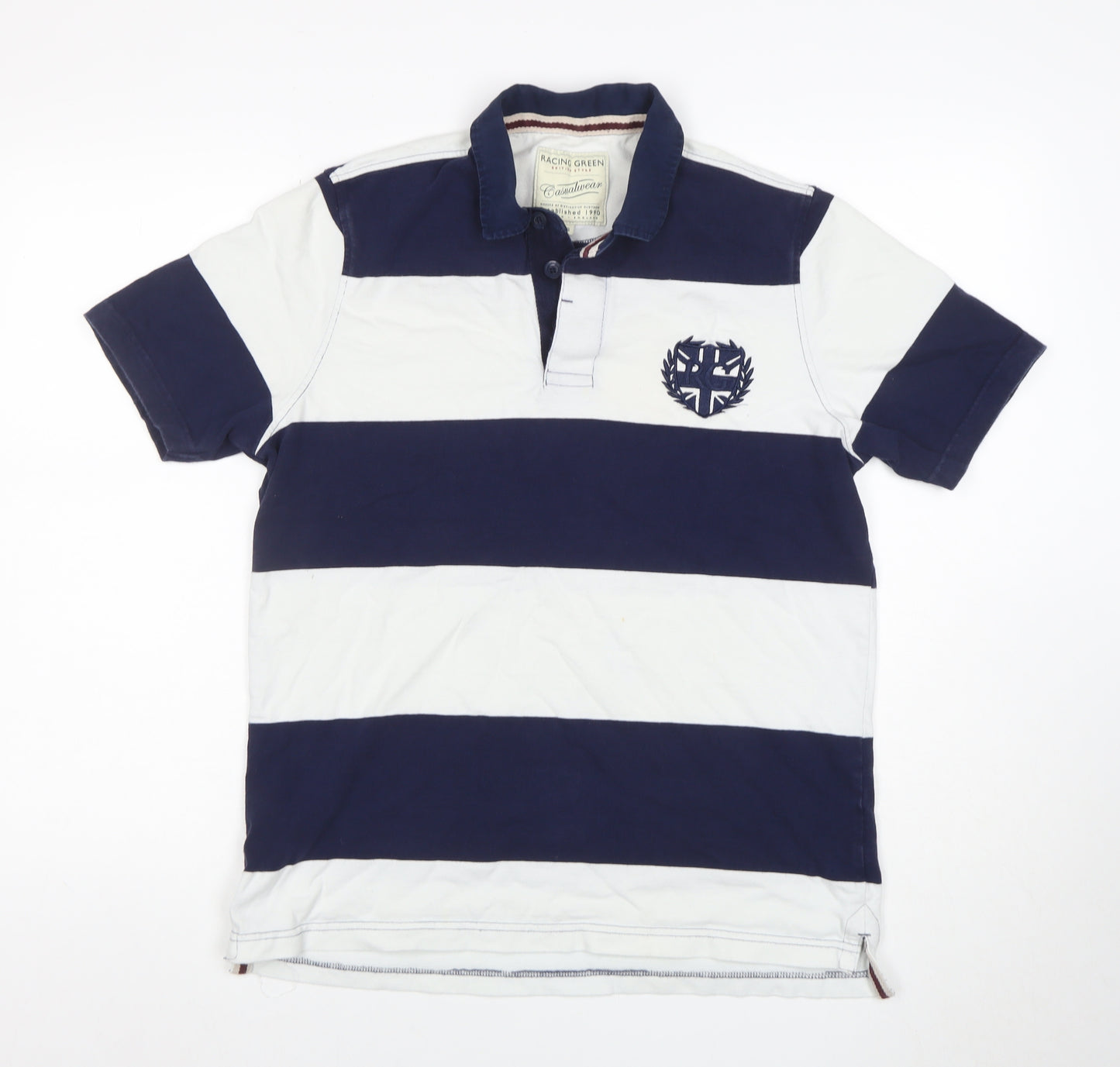Racing Green Men's Blue Striped Polo Shirt Size S Casual Cotton Top