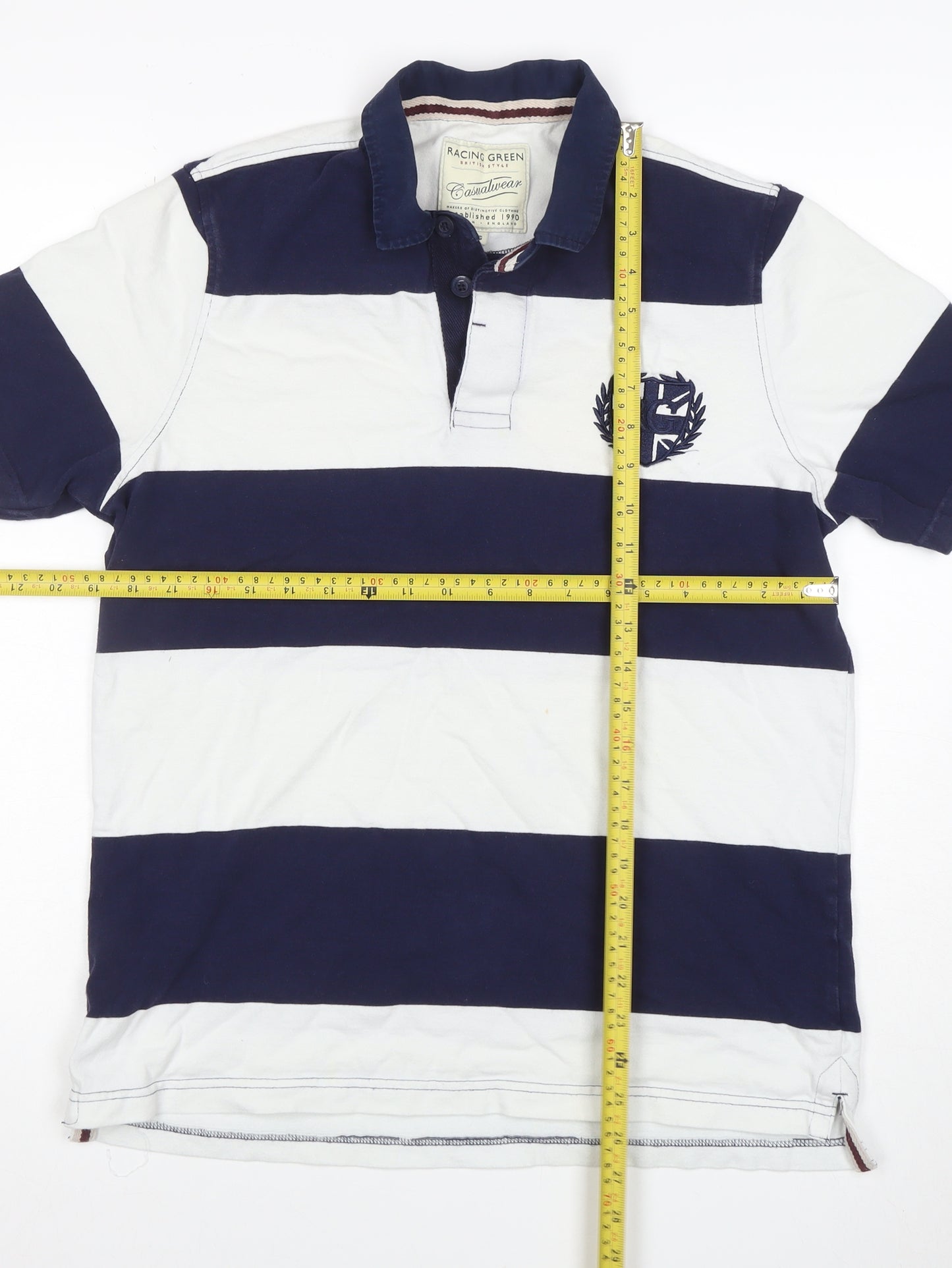 Racing Green Men's Blue Striped Polo Shirt Size S Casual Cotton Top