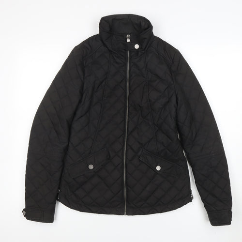 Next Women's Black Quilted Mid-Length Jacket Size 8 Shower Resistant