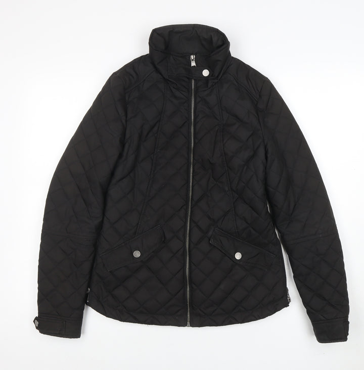 Next Women's Black Quilted Mid-Length Jacket Size 8 Shower Resistant