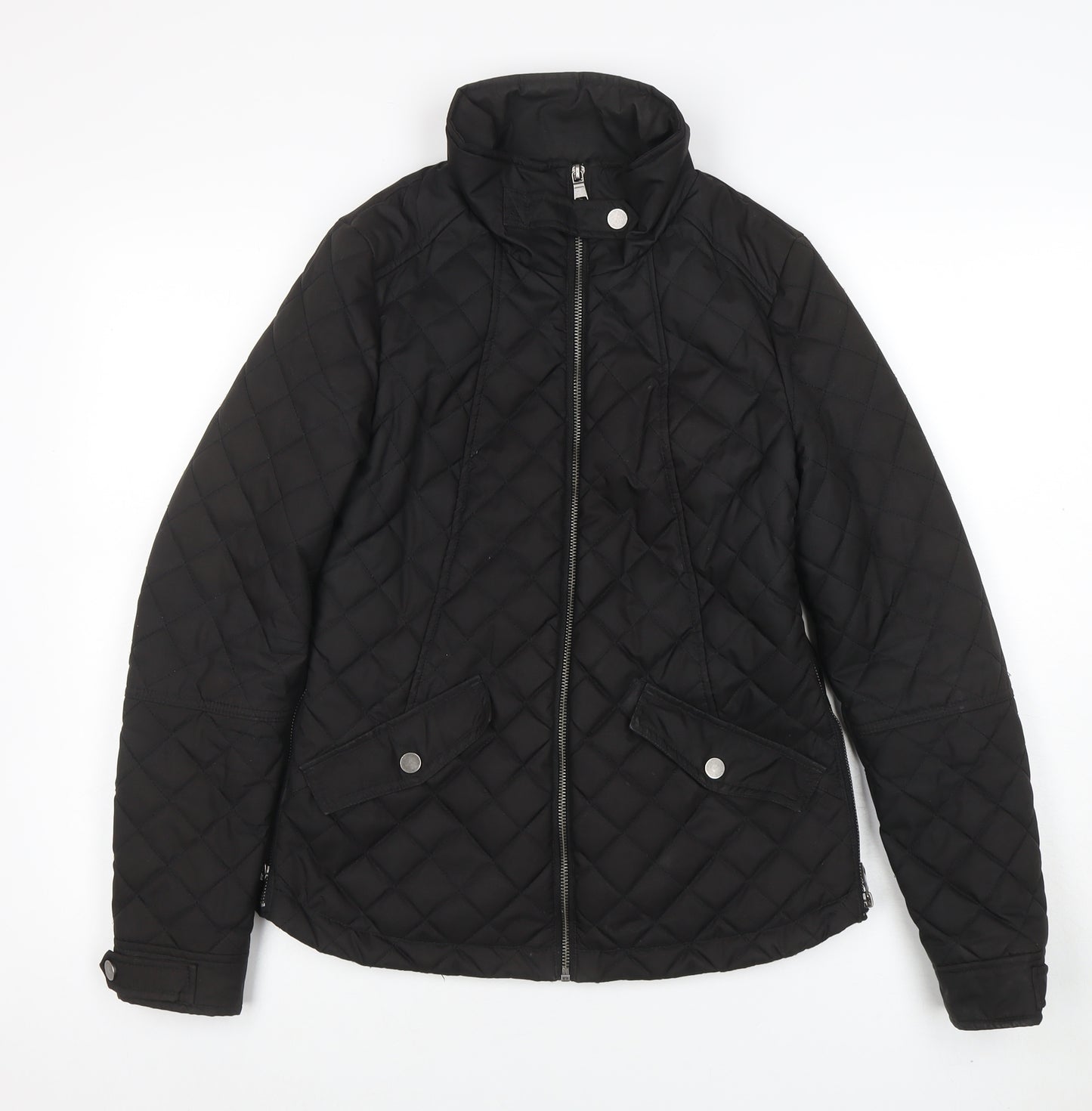 Next Women's Black Quilted Mid-Length Jacket Size 8 Shower Resistant