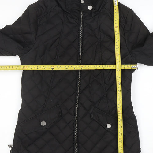 Next Women's Black Quilted Mid-Length Jacket Size 8 Shower Resistant