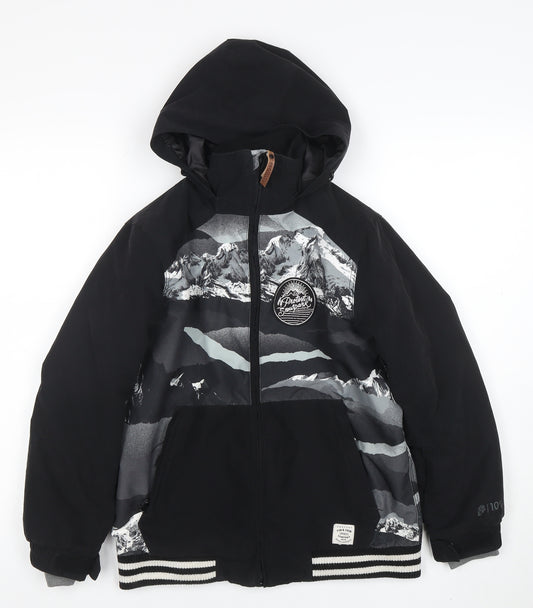 Protest Boys Black Mountain Print Hooded Waterproof Puffer Jacket 10Y