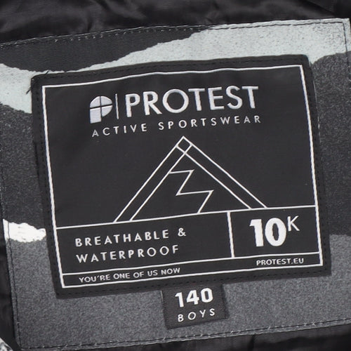 Protest Boys Black Mountain Print Hooded Waterproof Puffer Jacket 10Y