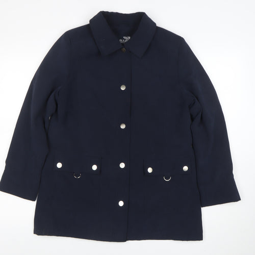ISLE Womens Blue Mid-Length Button Jacket Size 10