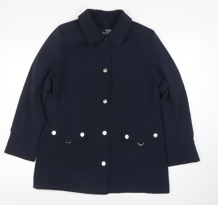 ISLE Womens Blue Mid-Length Button Jacket Size 10