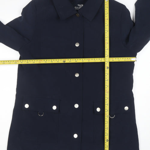 ISLE Womens Blue Mid-Length Button Jacket Size 10