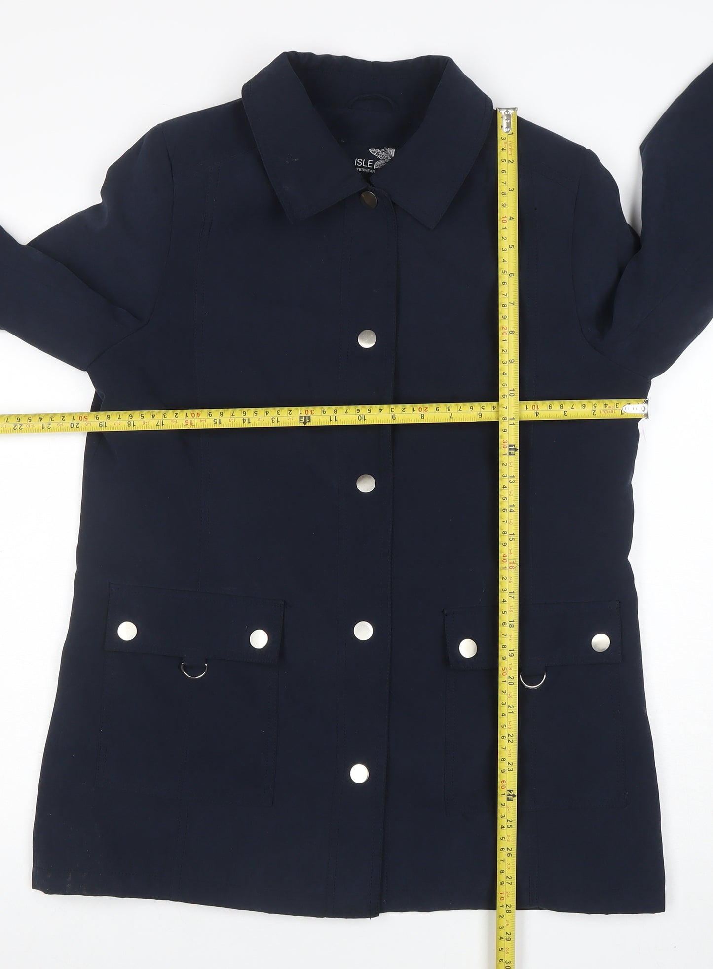 ISLE Womens Blue Mid-Length Button Jacket Size 10