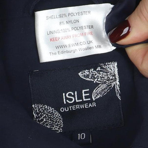 ISLE Womens Blue Mid-Length Button Jacket Size 10