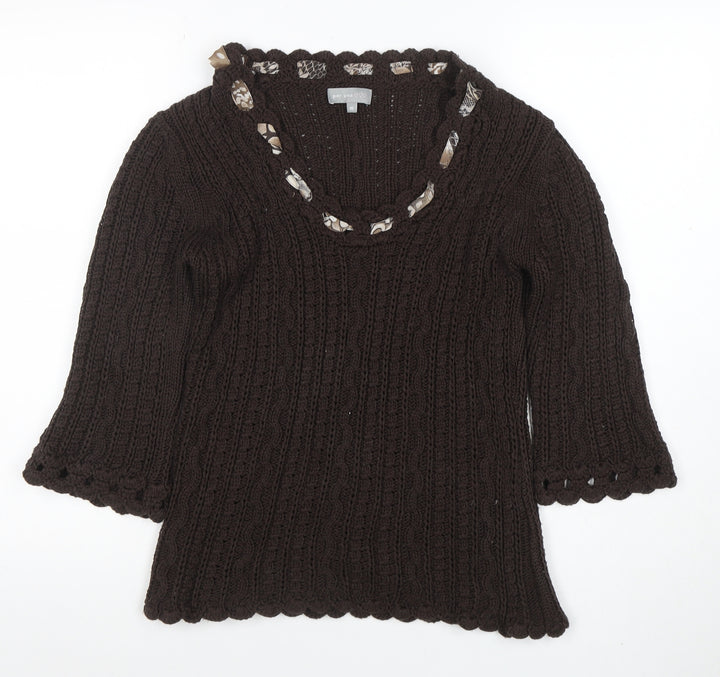 Marks and Spencer Per Una Women’s Brown Cable-Knit 3/4 Sleeve Scoop Neck Jumper M