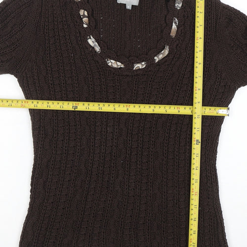 Marks and Spencer Per Una Women’s Brown Cable-Knit 3/4 Sleeve Scoop Neck Jumper M