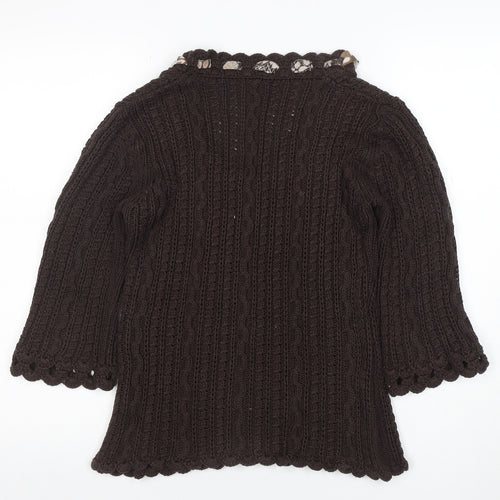 Marks and Spencer Per Una Women’s Brown Cable-Knit 3/4 Sleeve Scoop Neck Jumper M