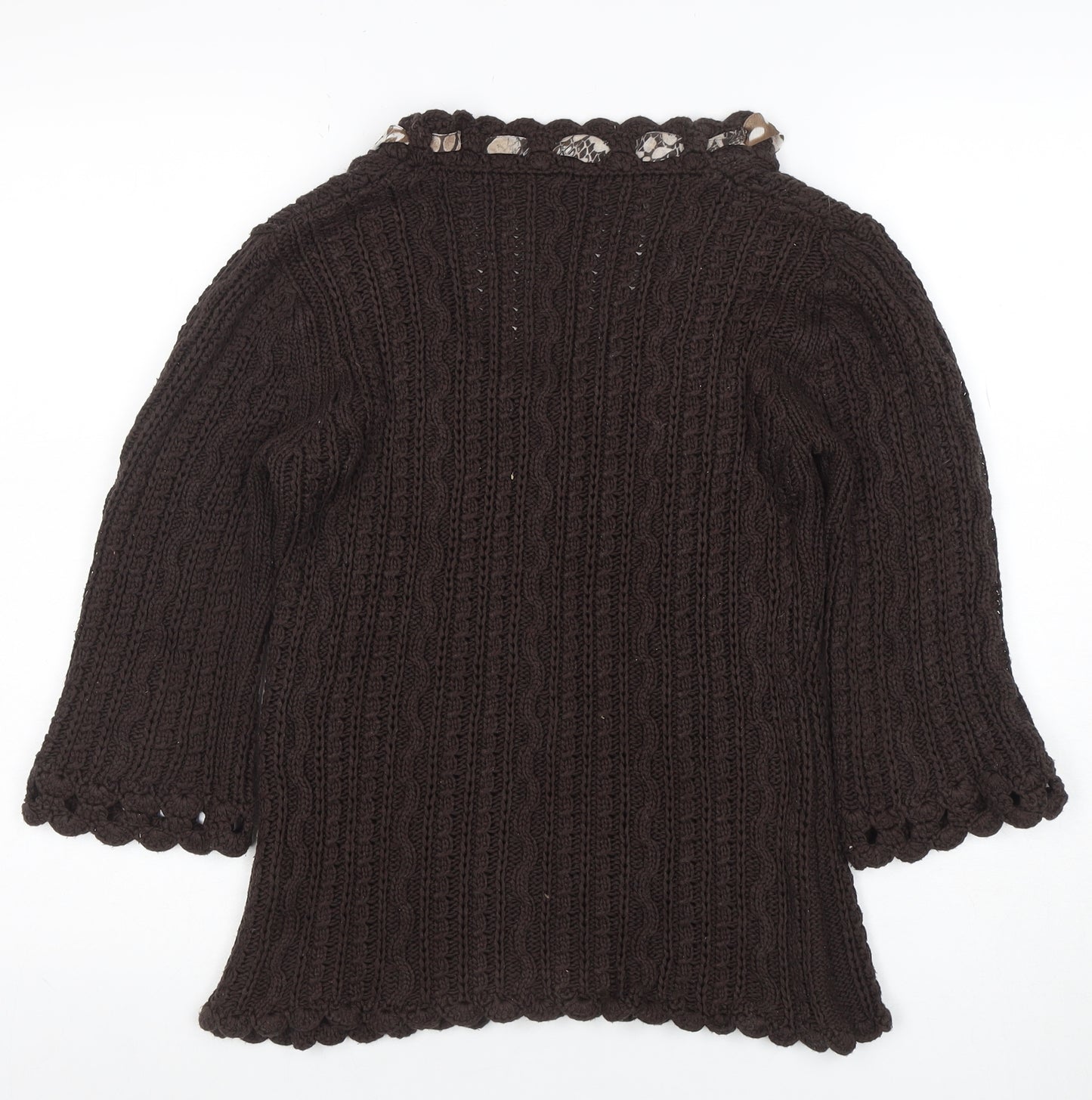 Marks and Spencer Per Una Women’s Brown Cable-Knit 3/4 Sleeve Scoop Neck Jumper M