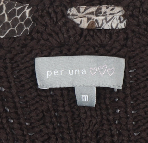 Marks and Spencer Per Una Women’s Brown Cable-Knit 3/4 Sleeve Scoop Neck Jumper M