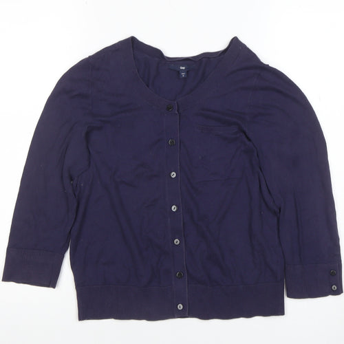 Gap Women's Blue Cotton 3/4 Sleeve Button Cardigan M