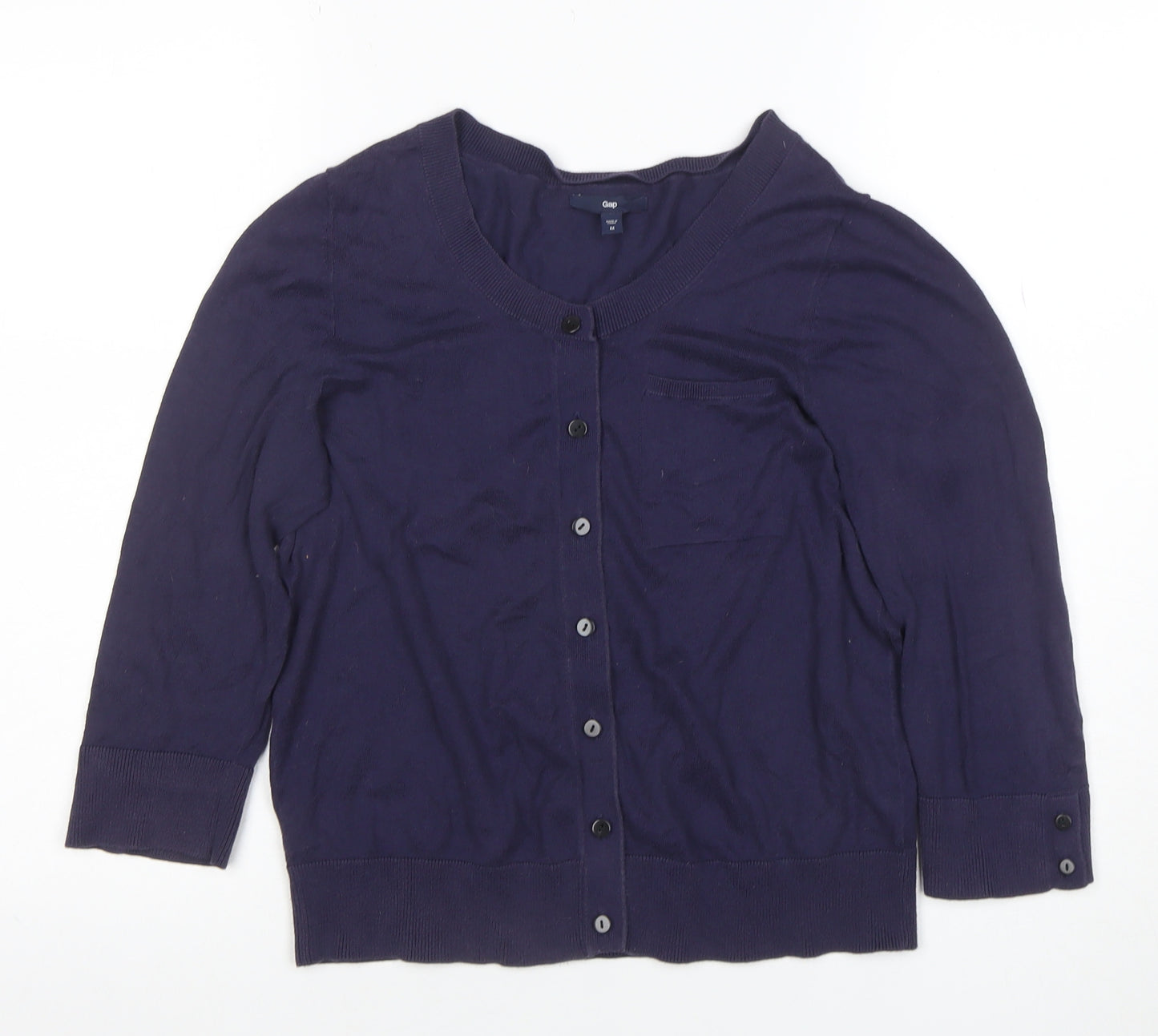Gap Women's Blue Cotton 3/4 Sleeve Button Cardigan M