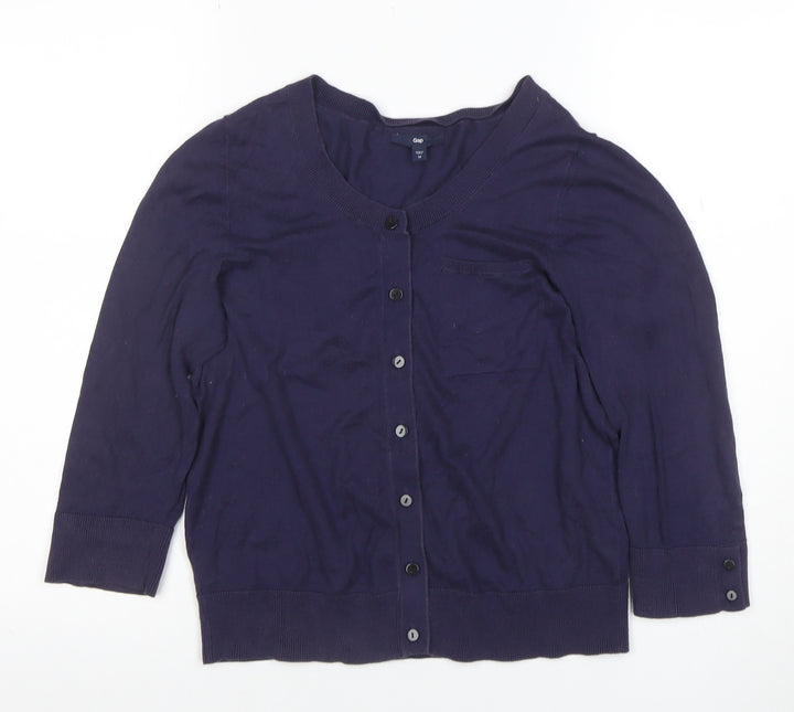 Gap Women's Blue Cotton 3/4 Sleeve Button Cardigan M