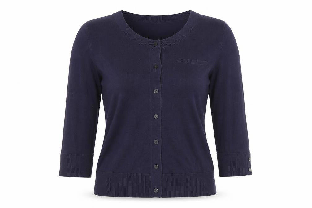 Front view of Gap Women's Blue Cotton 3/4 Sleeve Button Cardigan M