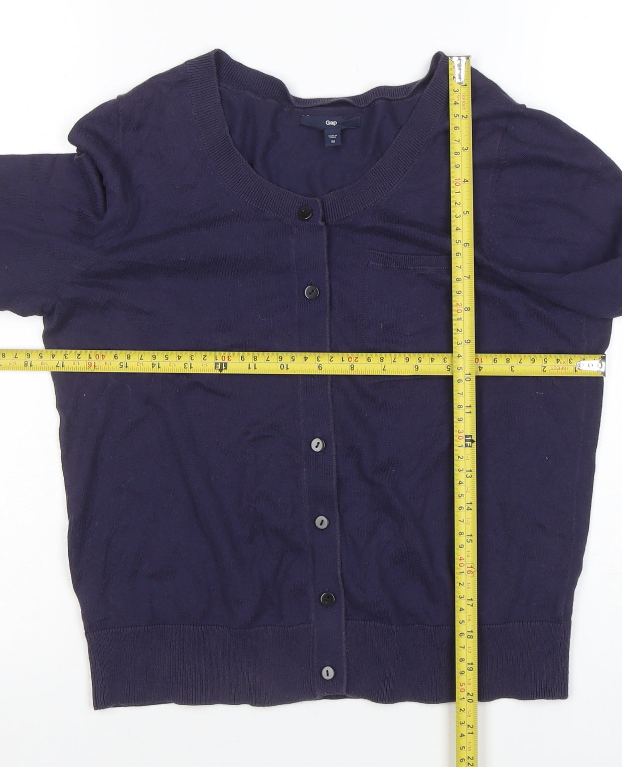 Gap Women's Blue Cotton 3/4 Sleeve Button Cardigan M