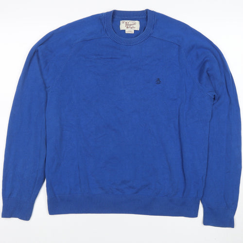 Original Penguin Men's Blue Cotton Crew Neck Jumper Size L
