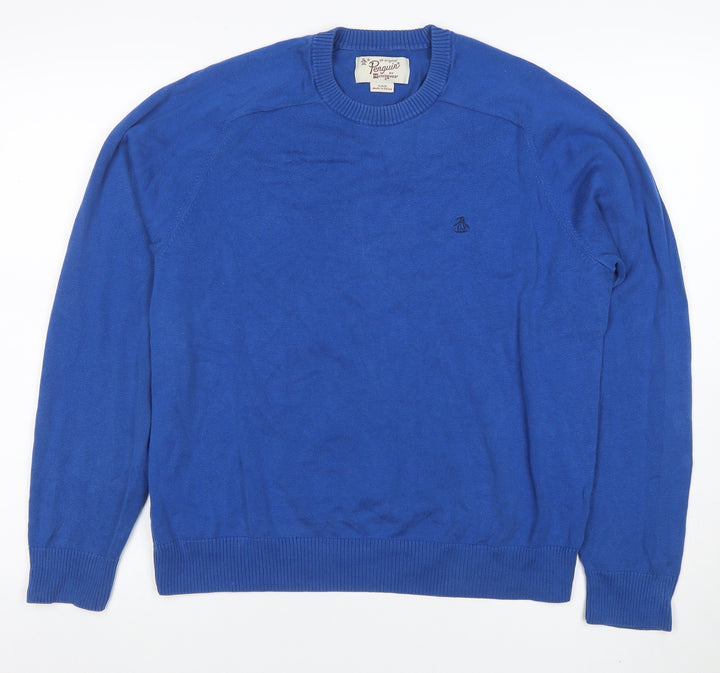 Original Penguin Men's Blue Cotton Crew Neck Jumper Size L
